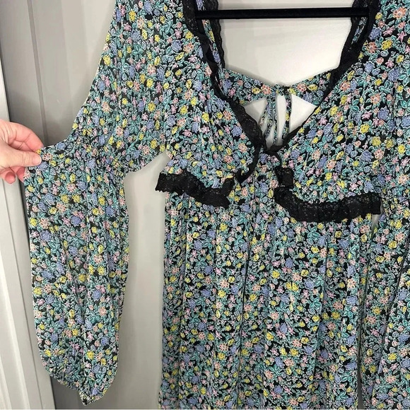 Free People Pennie Babydoll Mini Dress Floral Flowy Dress Size Small - Picture 6 of 8